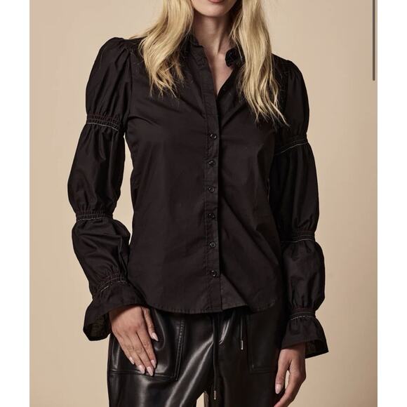 Modern Minimalist Black Puff Sleeve Button Down Shirt The Shirt S Cotton - Picture 8 of 8